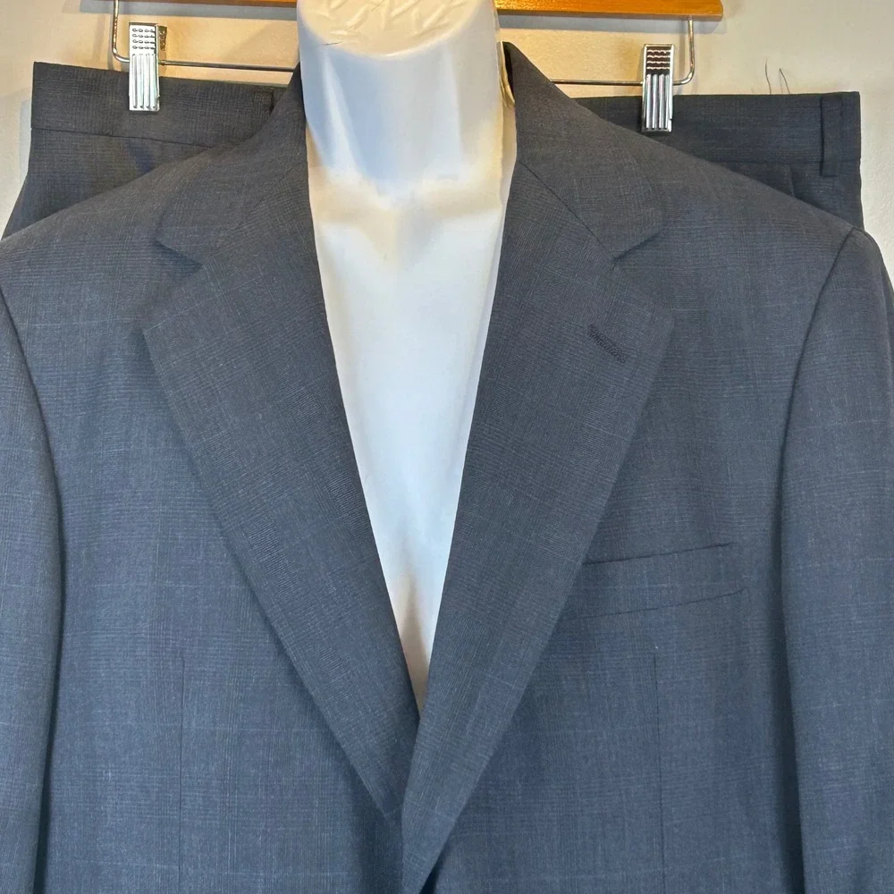Vintage Palm Beach Union‎ Made in USA Gray Windowpane Two Piece Suit Mens